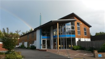 Building with rainbow